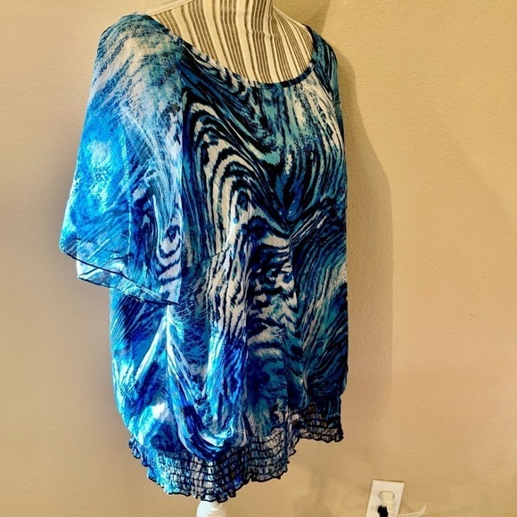 Dress Barn Tunic Top XL 14/16 Blue Black White Animal Print Short Sleeves - Picture 5 of 16